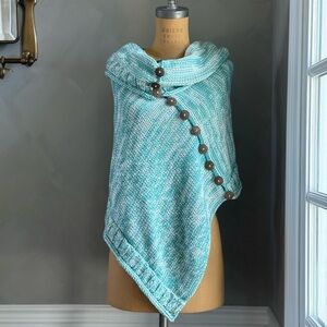 Anthropologie Pure Handknit Teal and Cream Sweater